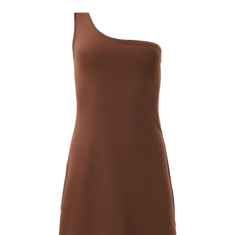 Girlfriend Collective Bianca One-Shoulder Dress in Earth